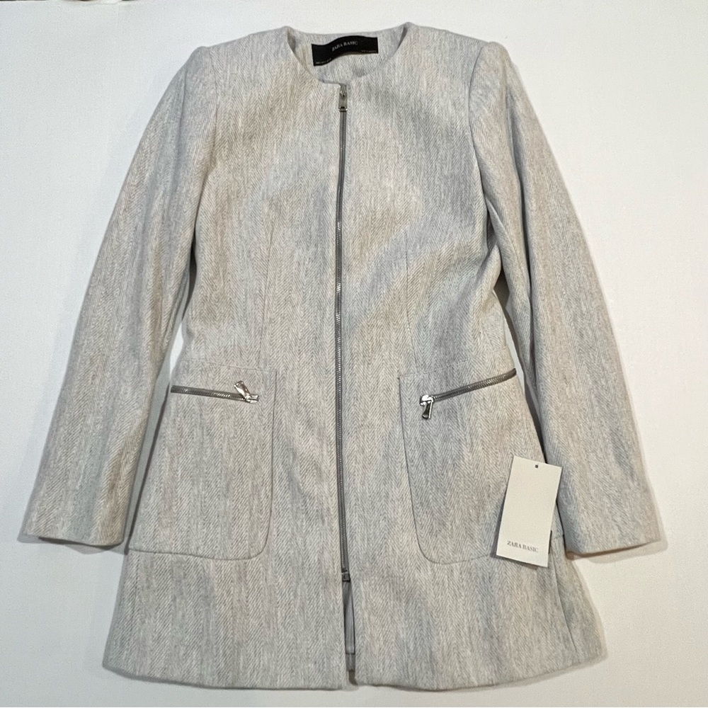 Zara Gray Herringbone Frock Coat Size Small